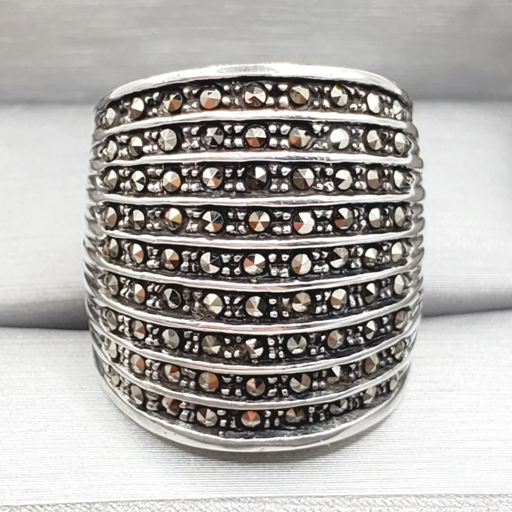 Marcasite 925 Sterling Silver 9 Row Statement Ring